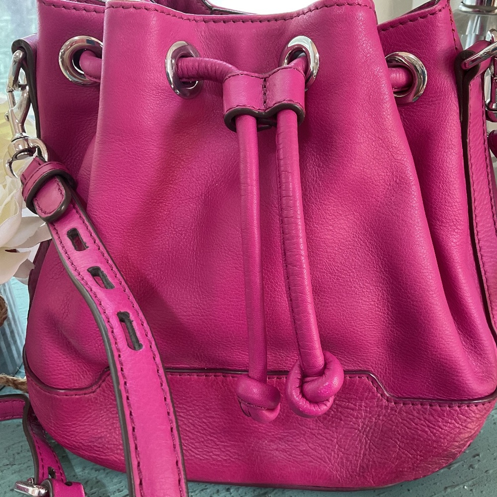 Rebecca Minkoff Mini Fiona Bucket Magenta Pink Leather Crossbody